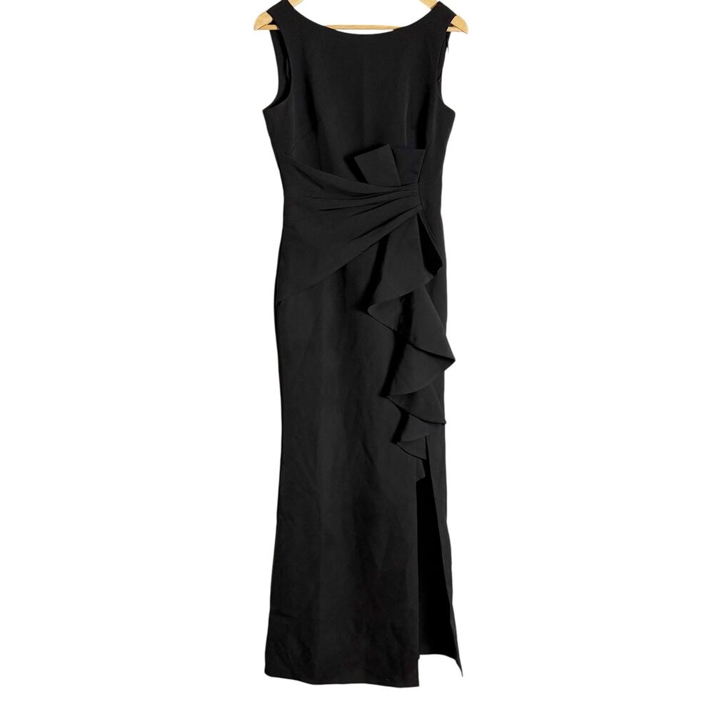 Eliza J Black Sleeveless Cascading-Ruffle Evening Maxi Formal Gown 4 - Picture 3 of 11